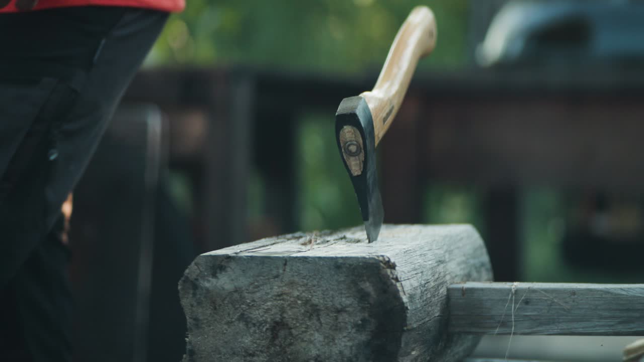 Man Chopping Wood with Axe