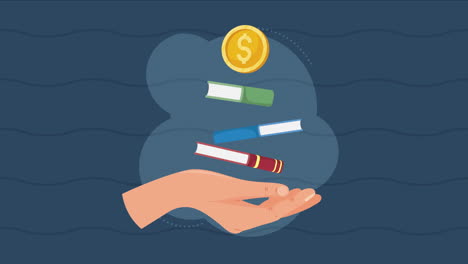 pile text books with coins animation