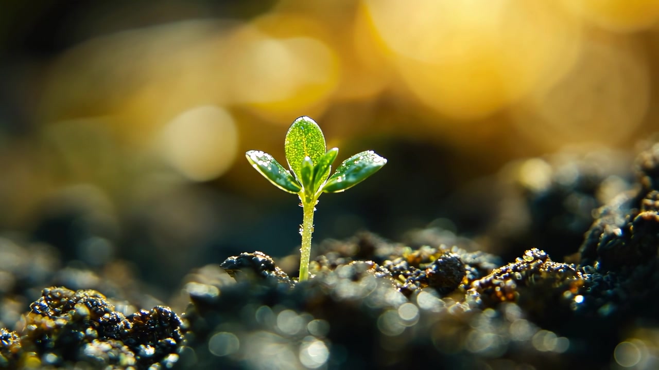 Small Green Sprout Growing from Fertile Soil