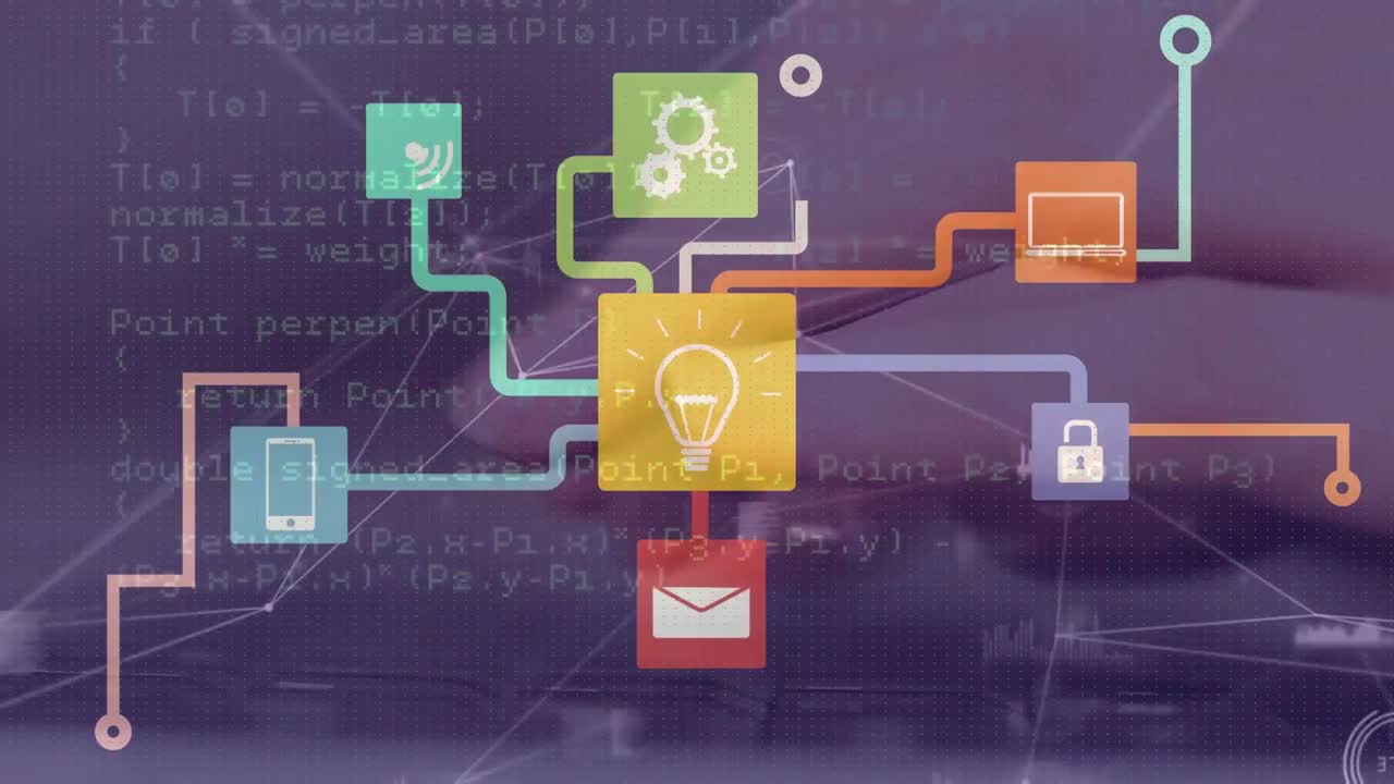 animation von verbindungen mit ikonen und datenverarbeitung.
