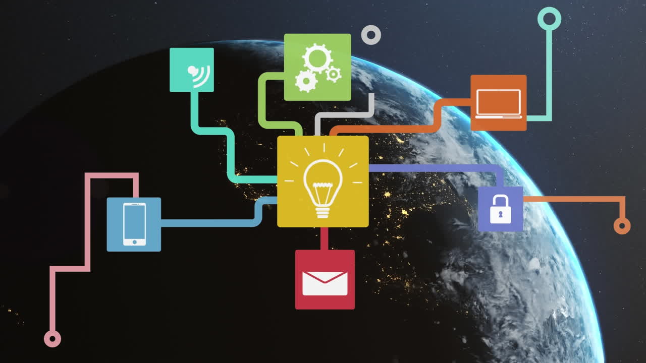 animación de iconos de medios en todo el mundo