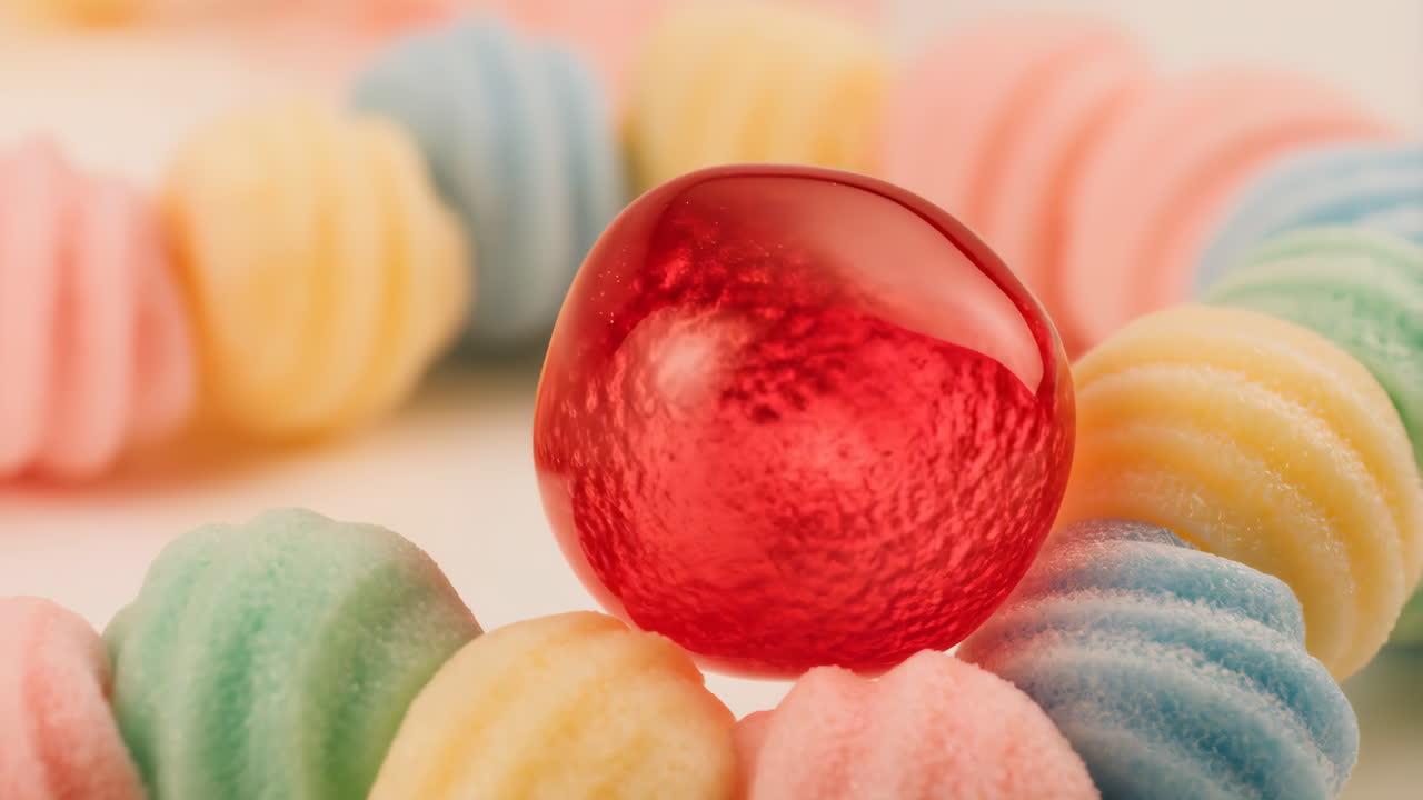 Colorful Pastel Candies with a Red Center