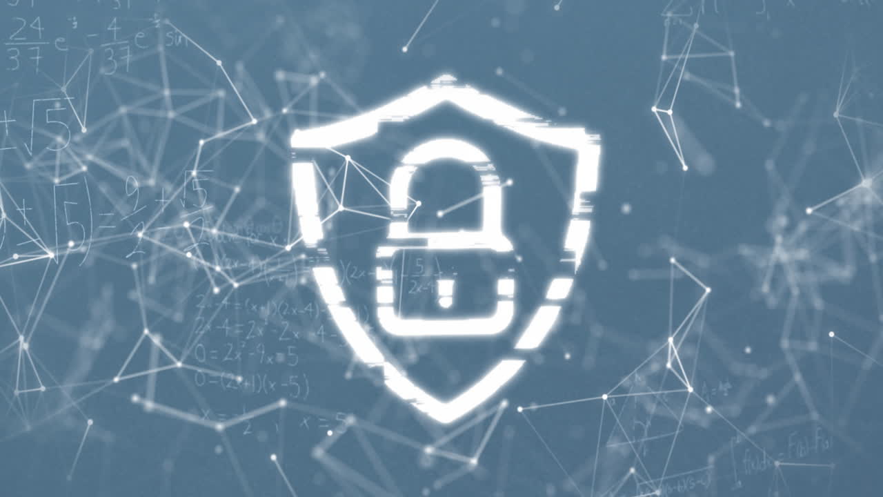 animación de redes de conexiones con icono de seguridad en línea digital