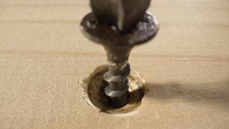 close-up of a screw being driven into wood