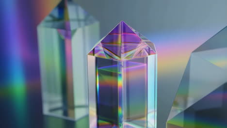 crystal prisms reflecting rainbow light spectrum