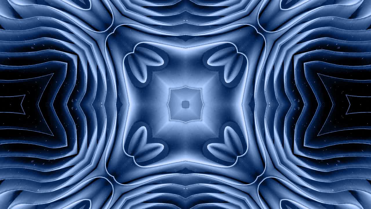 3d abstract shape like star or flower, symmetrical structure of black blue velvet material interspersed with sequins, smoothly cyclical changes shapes. Stylish soft matte background, smooth animation.