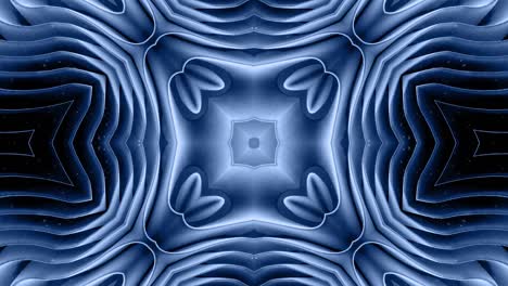 forma abstracta en 3d como una estrella o una flor, estructura simétrica de material de terciopelo azul negro intercalado con pañuelos, formas de cambios cíclicos suaves. fondo mate suave y elegante, animación suave.