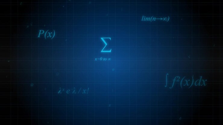 Floating Mathematical Formulas and Symbols on a Blue Grid Background