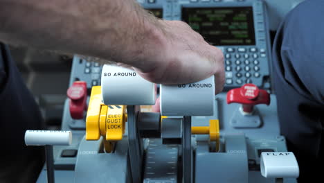 pilot controls plane’s thrust with throttle lever during taxi close up