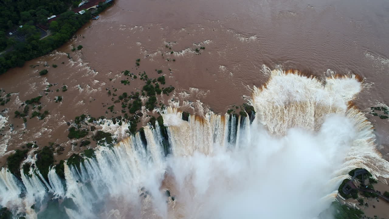 Zenithal image capturing the grandeur of Iguazu Falls and the renowned Devil's Throat
