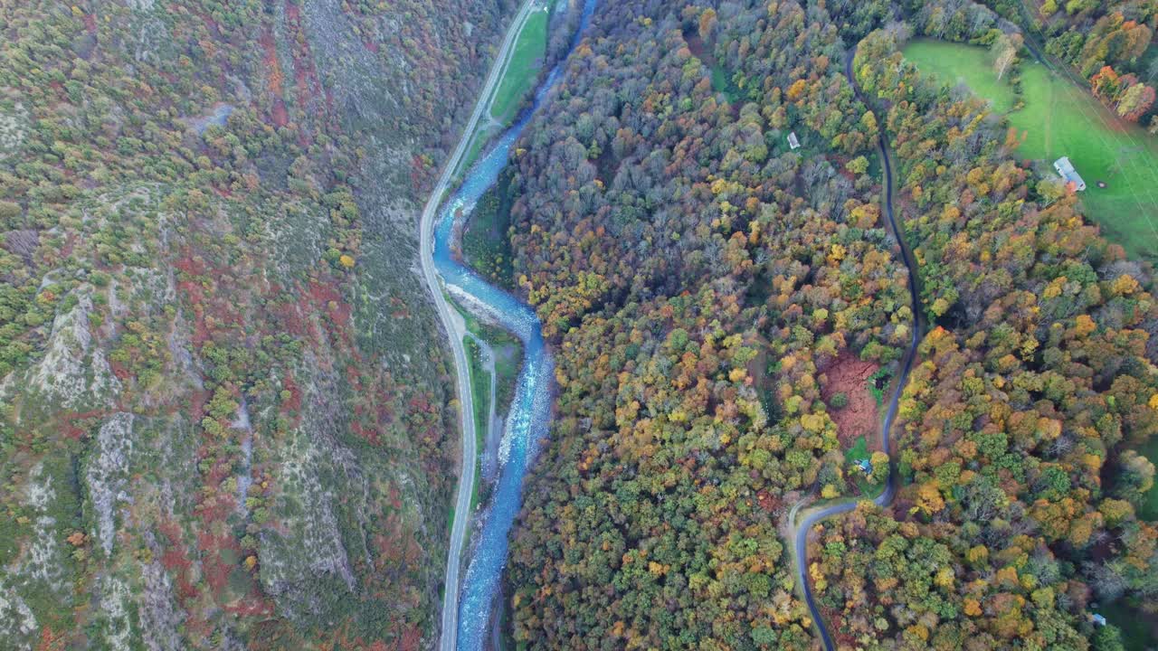 Scenic road in Pyrenees, near spa town, vibrant nature views