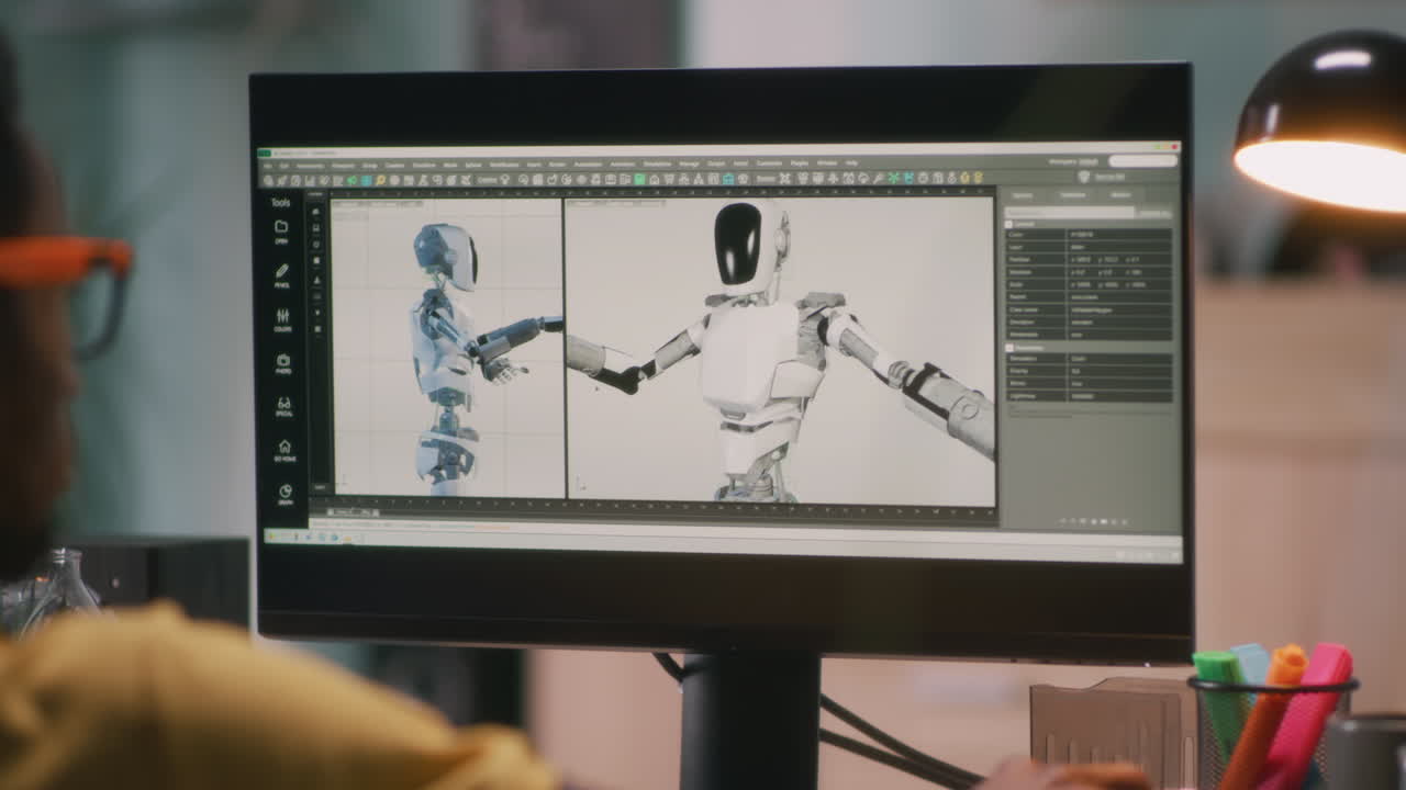 Person Designing a Robot in 3D Modeling Software