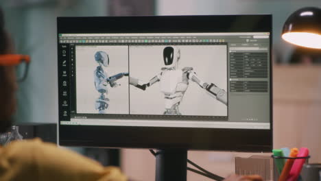 person designing a robot in 3d modeling software