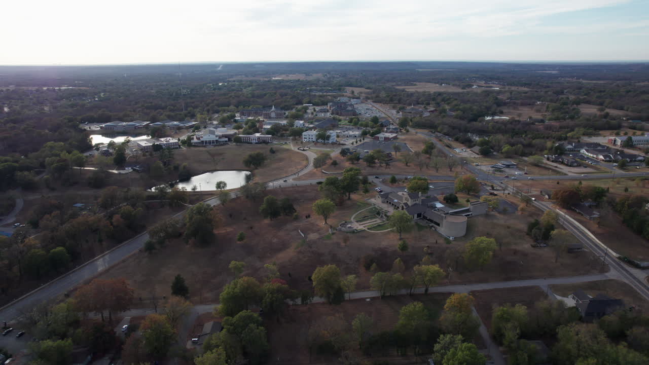 Aerial of Claremore, Oklahoma and Rogers University, Will Rogers Museum