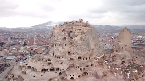 ancient stone dwellings carved from tuff in cappadocia turkey