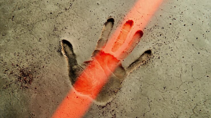 Laser scanner erasing digital handprint from concrete surface