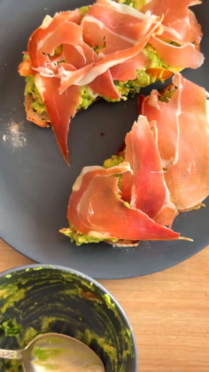 Preparing Avocado Toast with Prosciutto