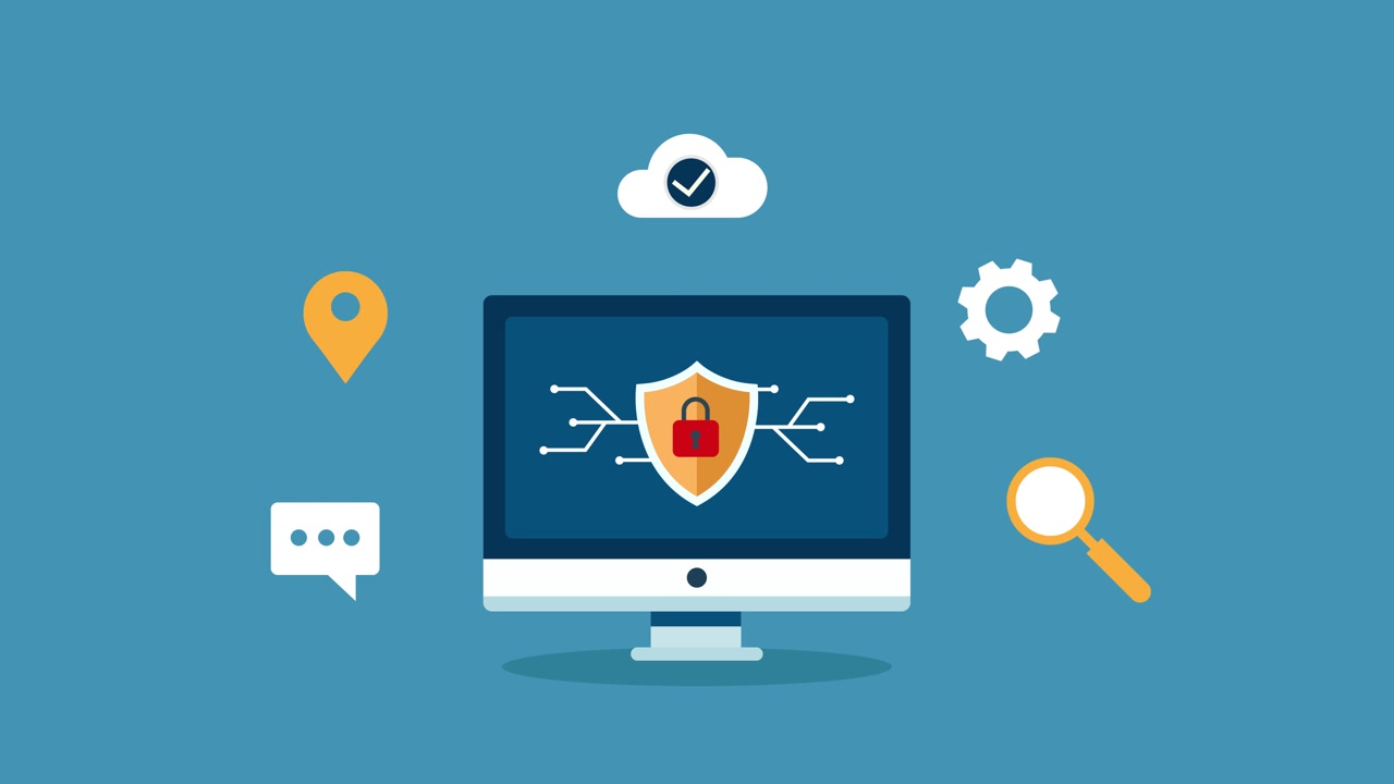 Digital Security Concept with Computer Monitor and Protection Icons