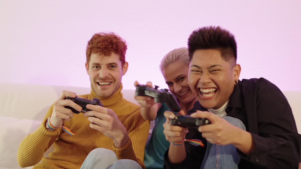 Friends having fun playing video games