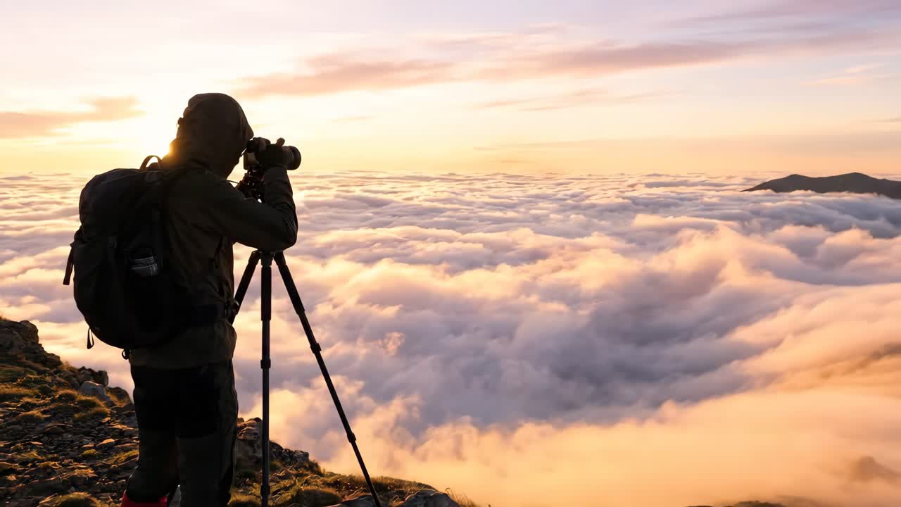 Photographer Captures Stunning Sunrise Over Moving Clouds on Mountain Peak
