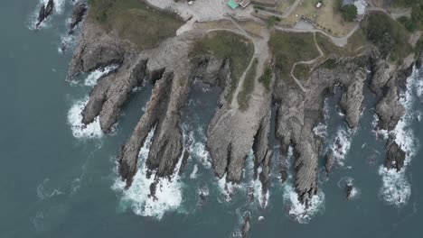 tojinbo cliffs echizen kaga kaigan coastline, top down aerial view, fukui japan