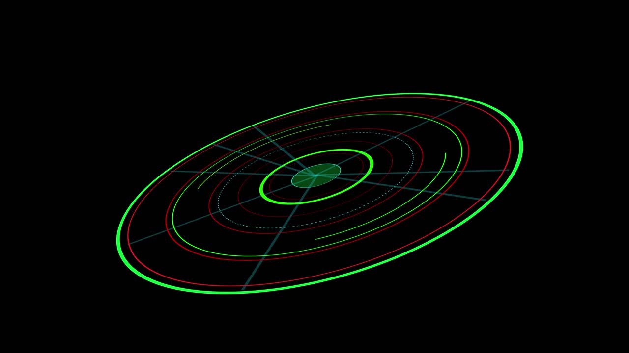 검정색 배경에 미래 지향적인 디지털 녹색 원이 나타납니다.