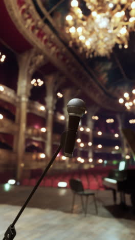 a microphone on a stage in a concert hall