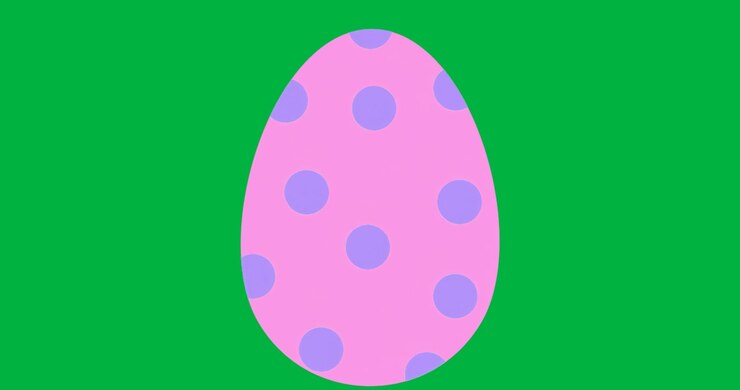Egg spinning on transparent background with pastel pink and lavender polka dots for Easter design