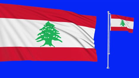 green screen lebanon two flags waving lebanese flagpole animation 3d chroma key