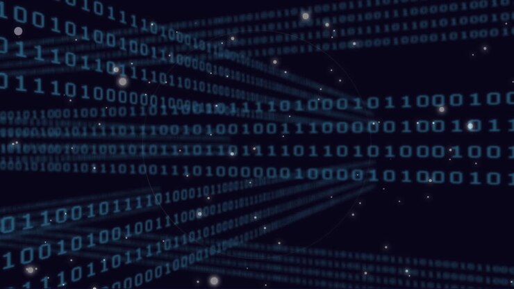 Animation of scope scanning and binary coding data processing over dark background