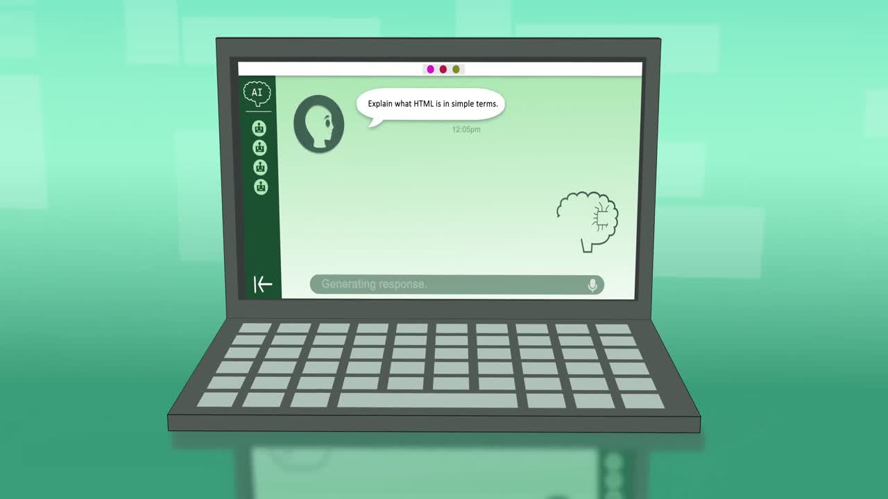 animación de un chat y procesamiento de datos en la pantalla de la computadora portátil