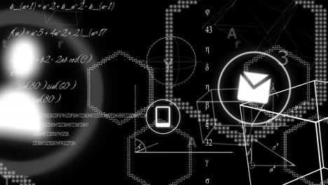 animación de iconos digitales, codificación binaria y procesamiento de datos