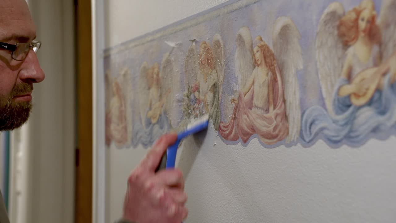 Close-up, wall surface change, interior project tasks, room decoration