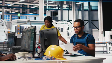 vertical video black engineer implements automation logic in solar factory software