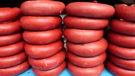 stacked red sausages