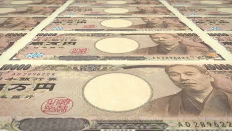 banknotes of ten thousand yen japanese rolling on screen, cash money, loop