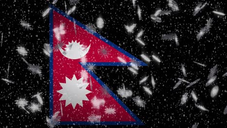 nepal flag falling snow loopable, new year and christmas background, loop