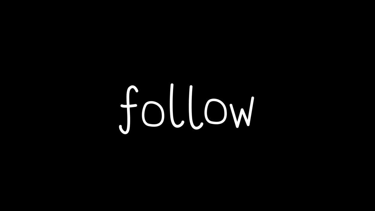 Animation of white word Follow with rays, flickering on black background
