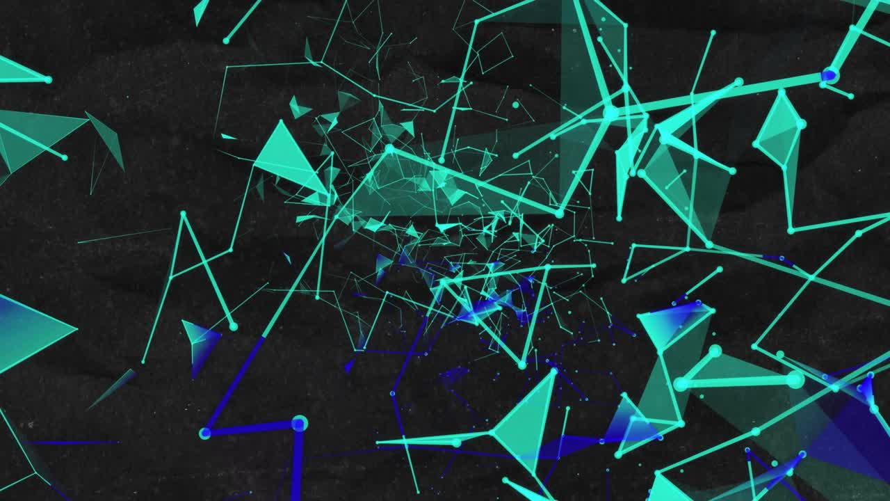 On start network expanding with lines rotating and triangles moving and illustrating tunnel effect