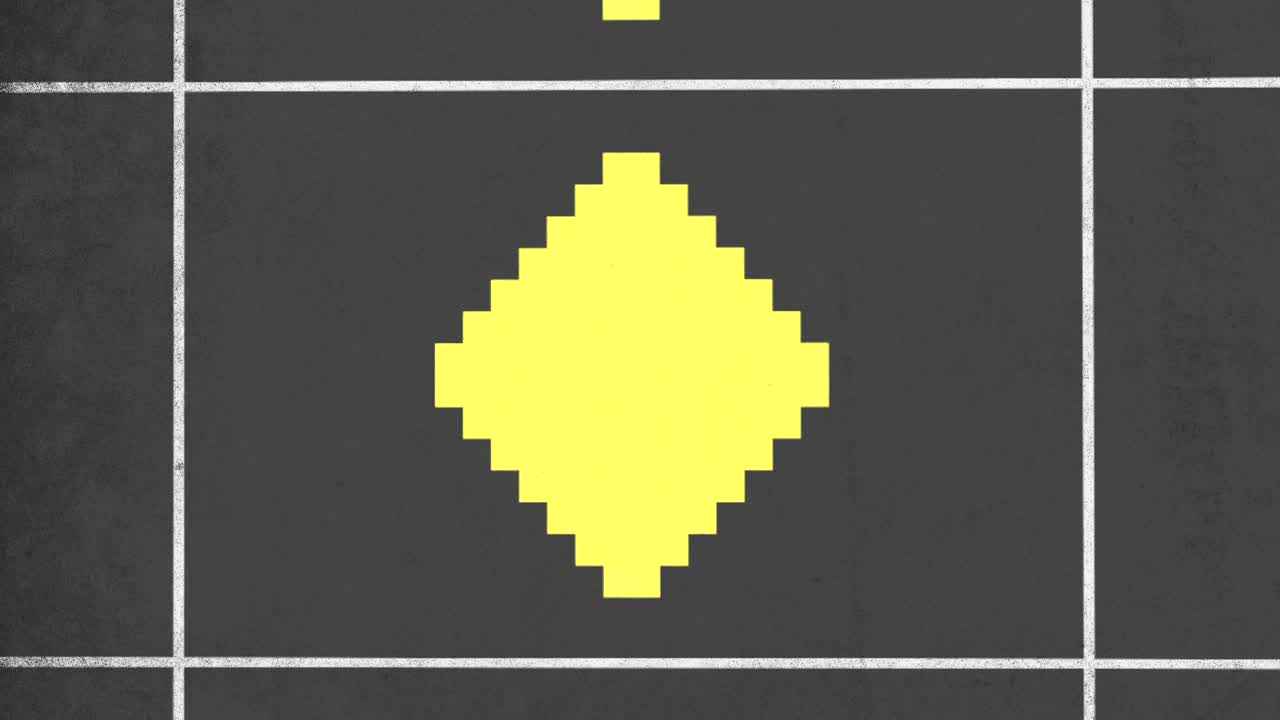 An intricate design created from a series of black and yellow squares forming a diamond pattern, interconnected to form a captivating and repetitive motif