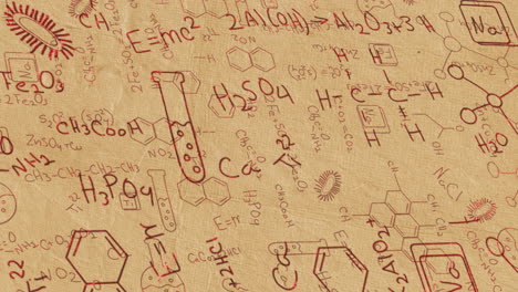 animation of red structural formulae of chemical compounds on paper