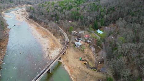 4k aerial drone video of flood damage on nolichucky river in erwin, tn caused by hurricane helene (2024)