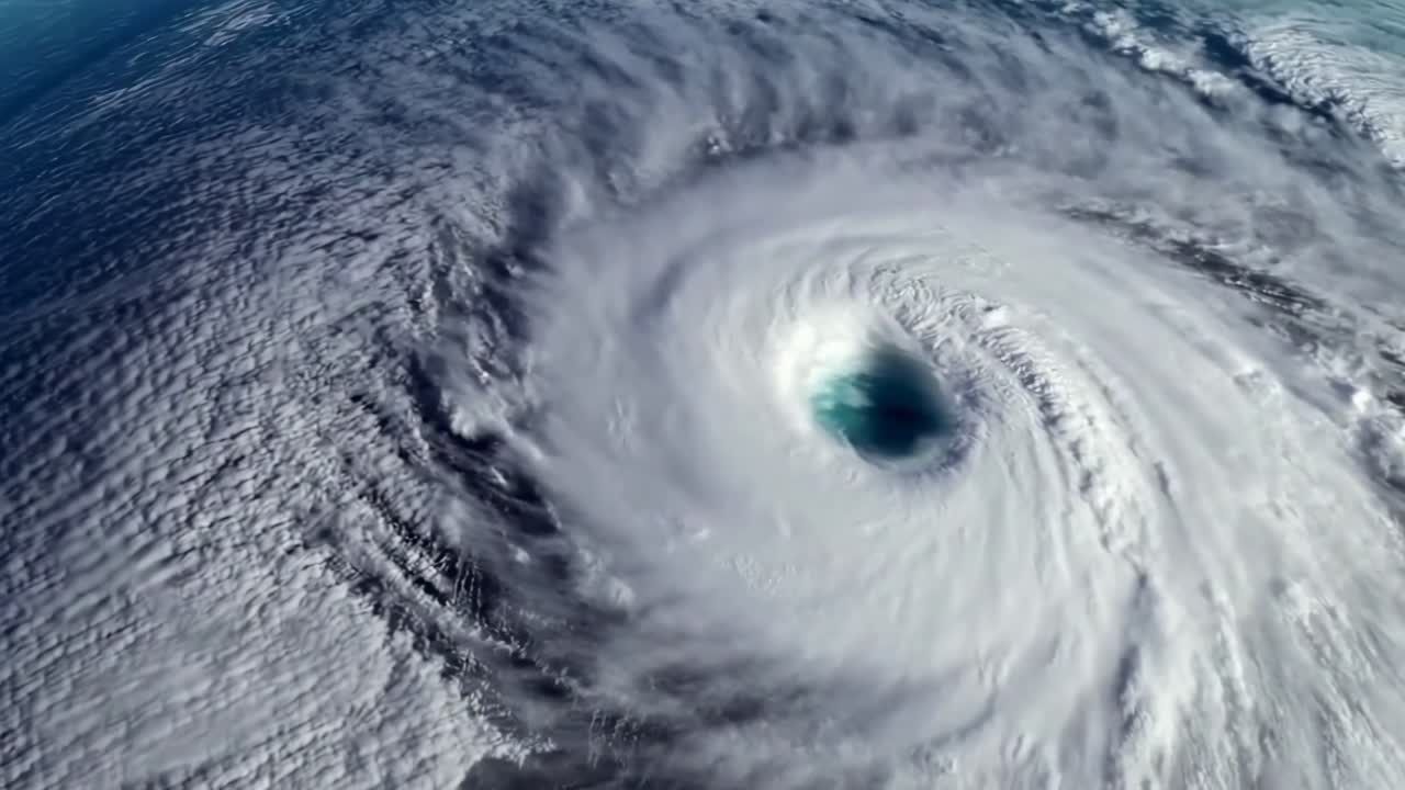 Aerial video captures a swirling hurricane eye, showcasing nature's power from above