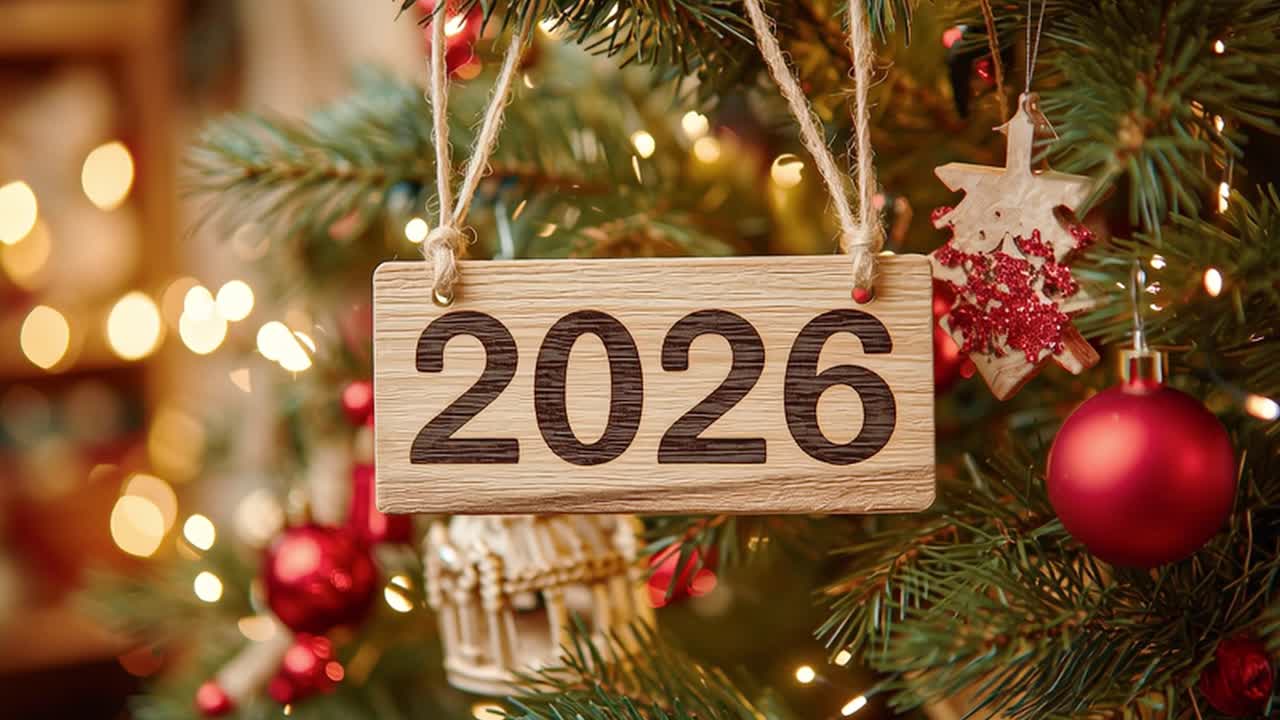 Christmas Tree Decoration with '2026' Sign