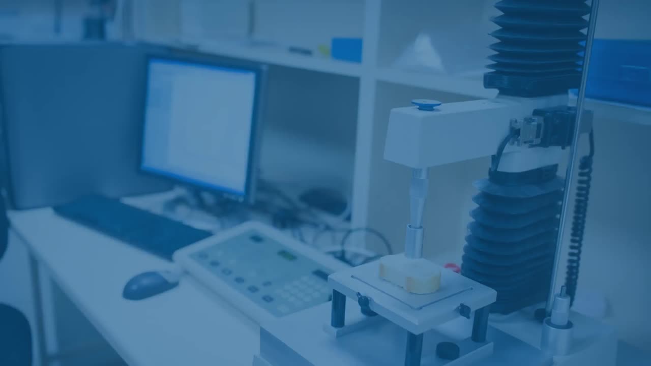 Animation of chemical white floating molecules against laboratory equipment