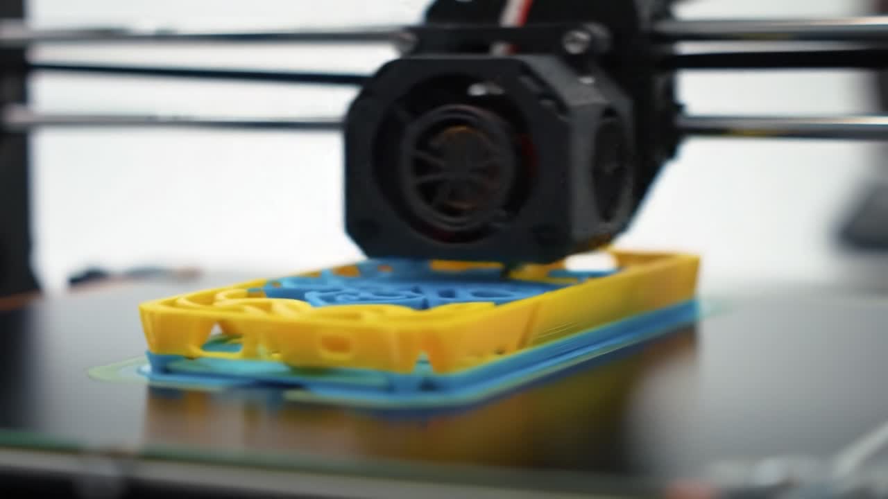 Watch as a multicolored phone case takes shape in a workshop. The innovative process showcases precise layering and vibrant materials being carefully applied in real time.