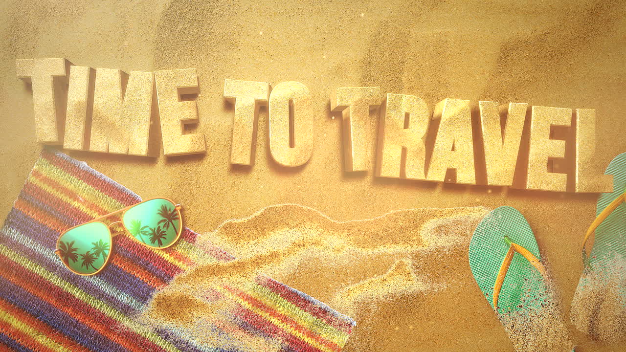 tiempo para viajar en la playa con gafas de sol y chanclas