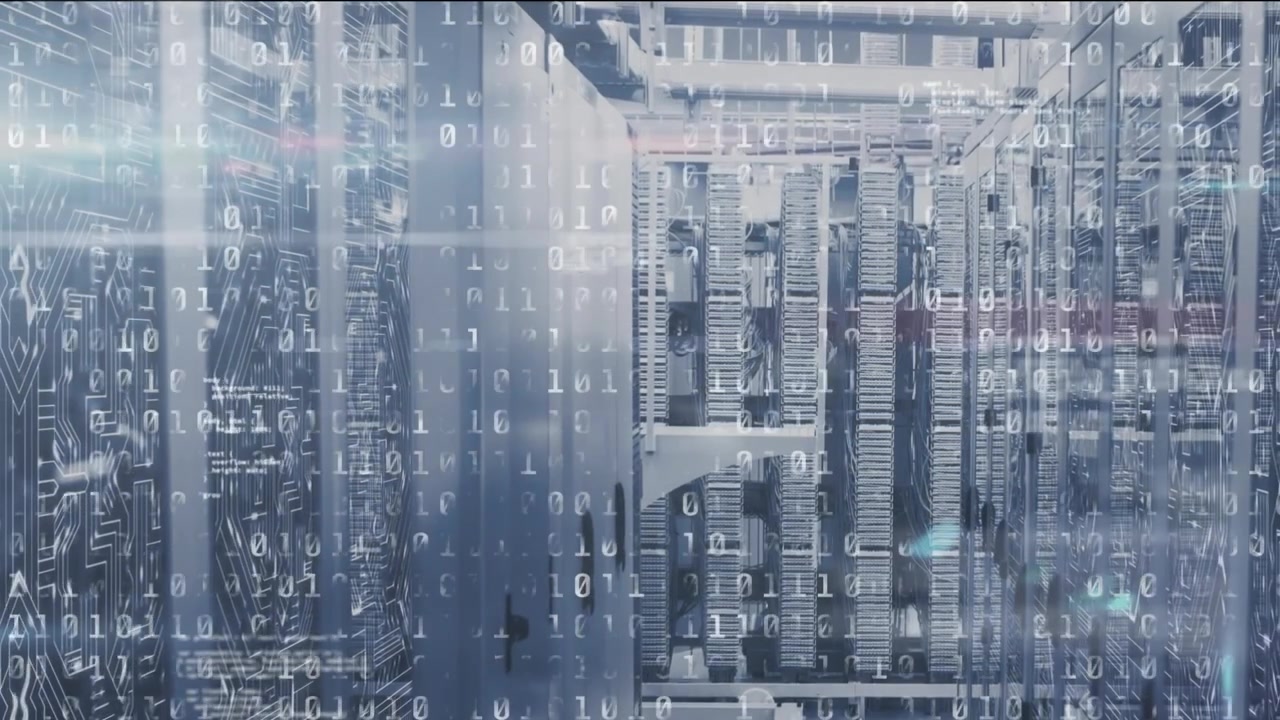Animation of digital interface over server room