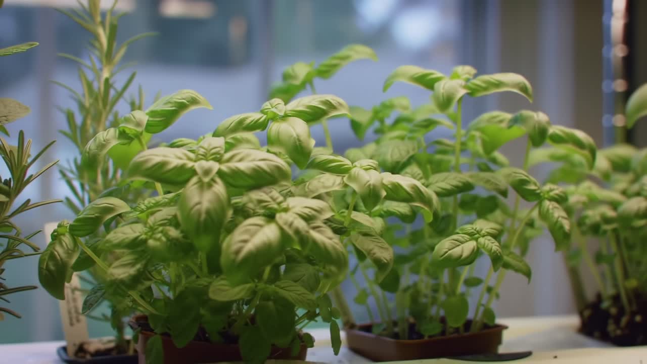 Transforming Greenery: A Growing Journey of Basil Plants from Seedlings to Lush Foliage in Bright Indoor Environments Enhanced by Natural Light