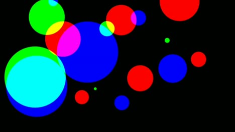 Brightly-coloured-circle-moving-and-popping-on-a-black-background,-graphic